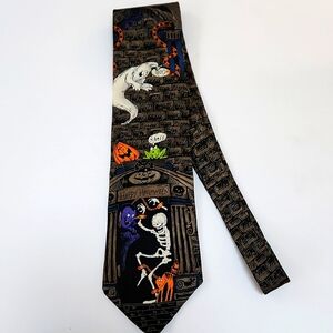 1996 Halloween Silk Hallmark Tie Seasonal Concepts MMG Haunted House Goth